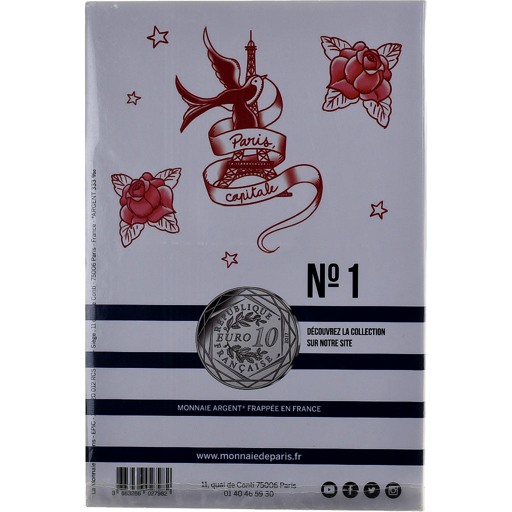 France, 10 Euro, Jean-Paul Gaultier (La ville de Paris), 2017, MDP, Silver