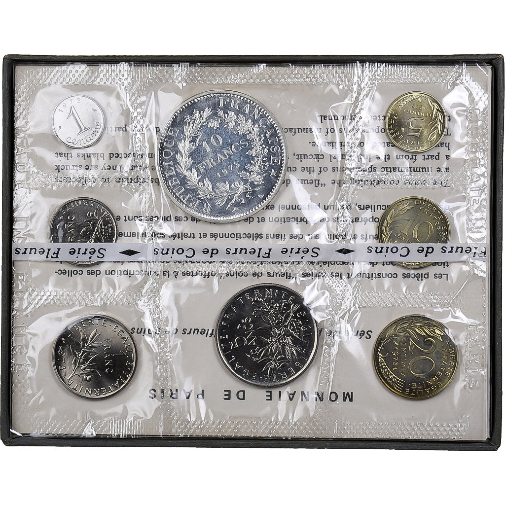France, Coffret 1 c. à 10 frs., 1973, MDP, série FDC, MS(65-70)