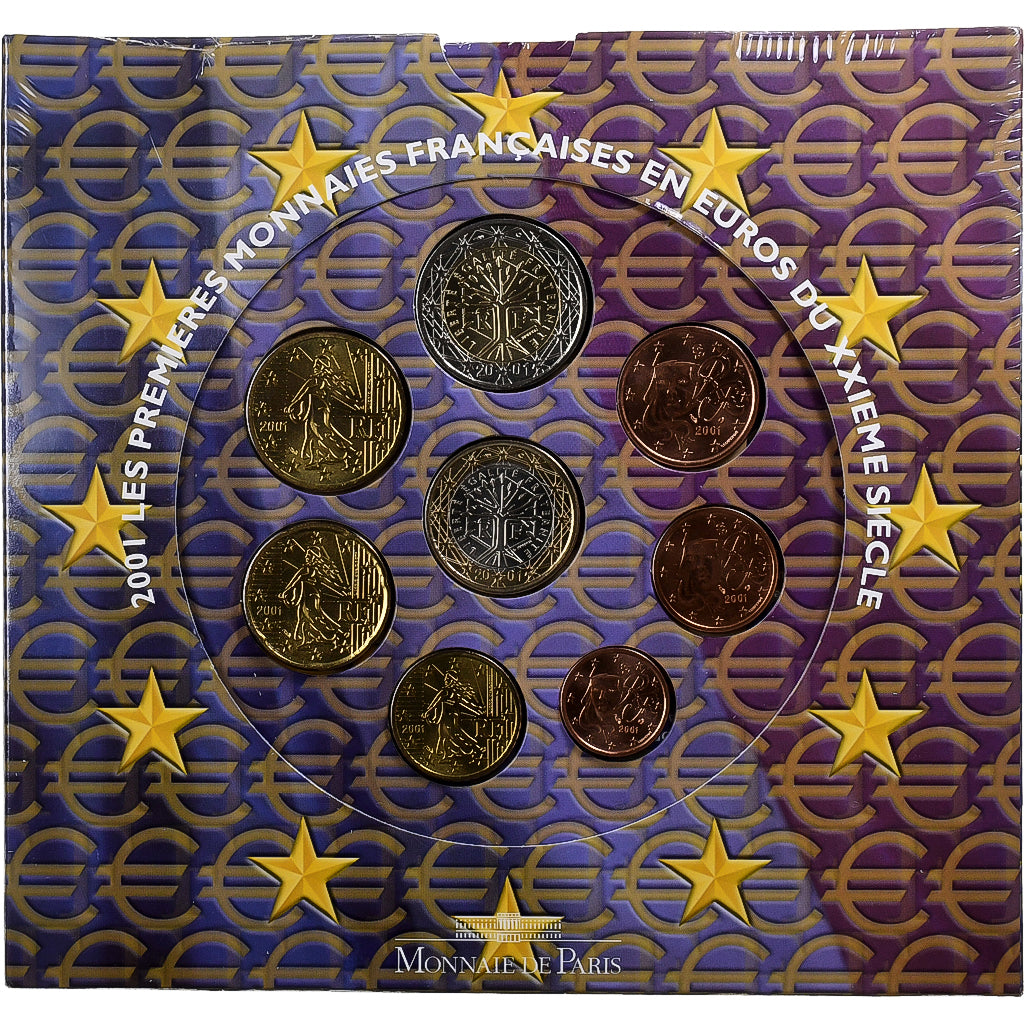 France, Coffret 1c. à 2€, série FDC, 2001, MDP, MS(65-70)