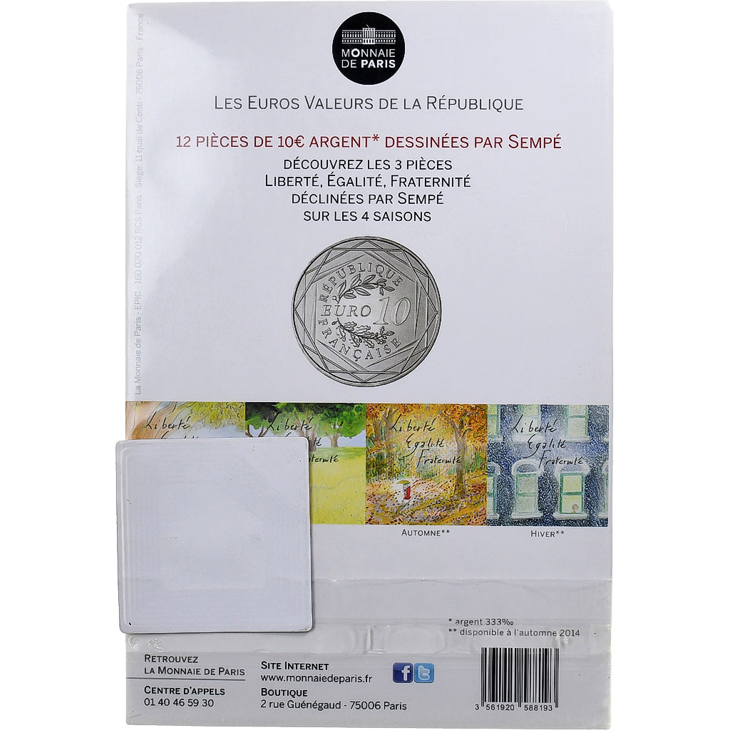 France, 10 Euro, Sempé - Été - Liberté, 2014, MDP, Silver, MS(65-70)