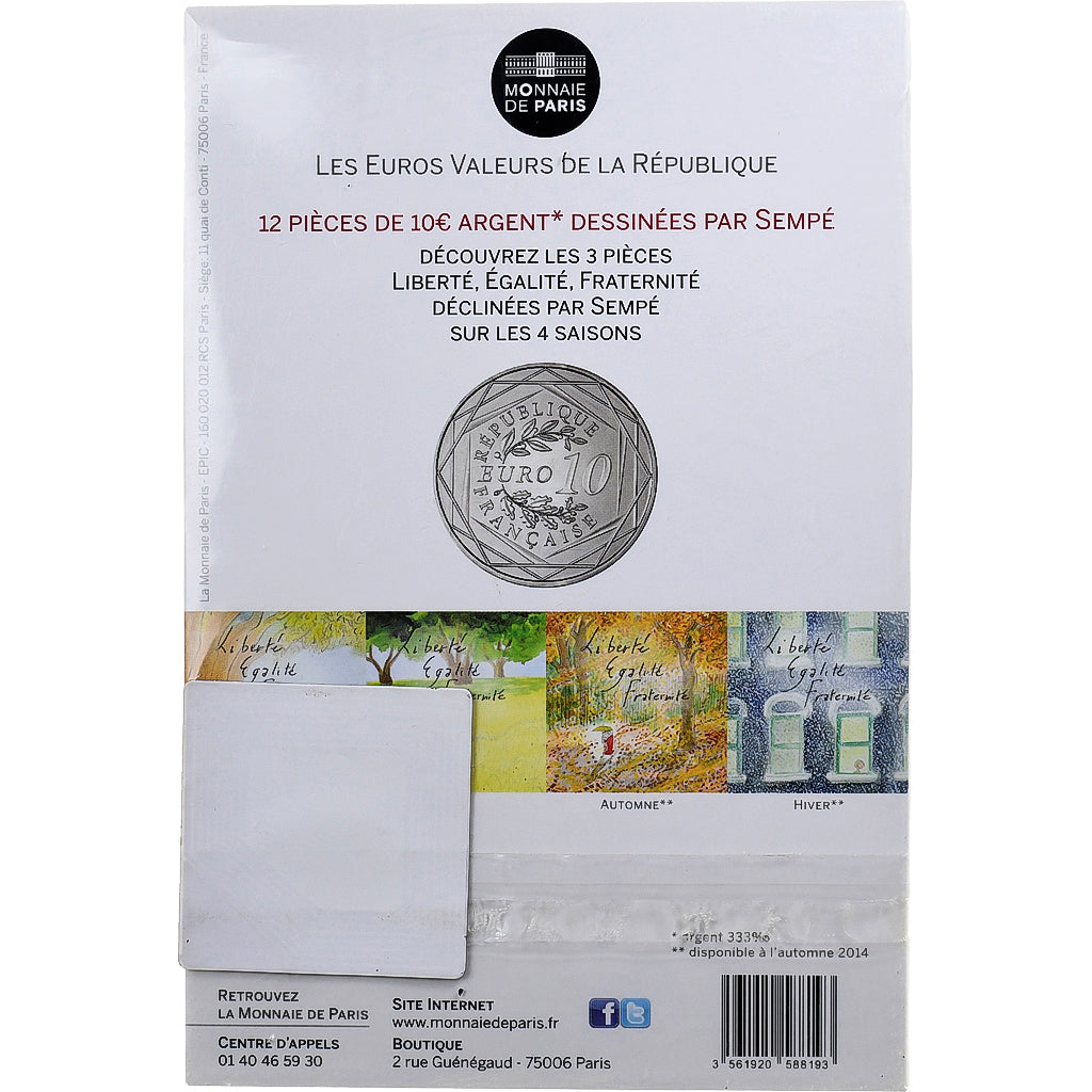 France, 10 Euro, Sempé - Été - Égalité, 2014, MDP, Silver, MS(65-70)