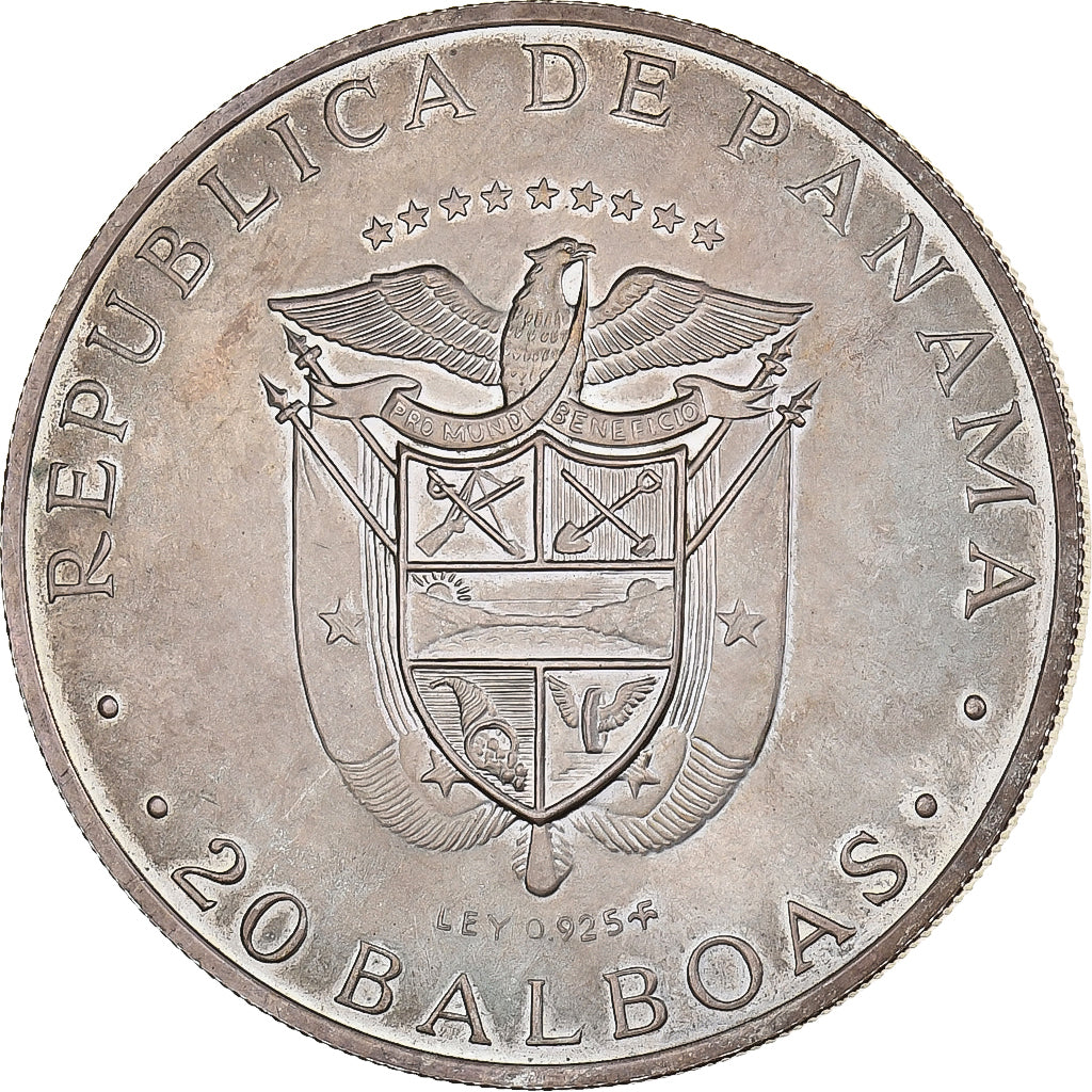Panama, 20 Balboas, 1974, Franklin Mint, Silver, AU(55-58), KM:31