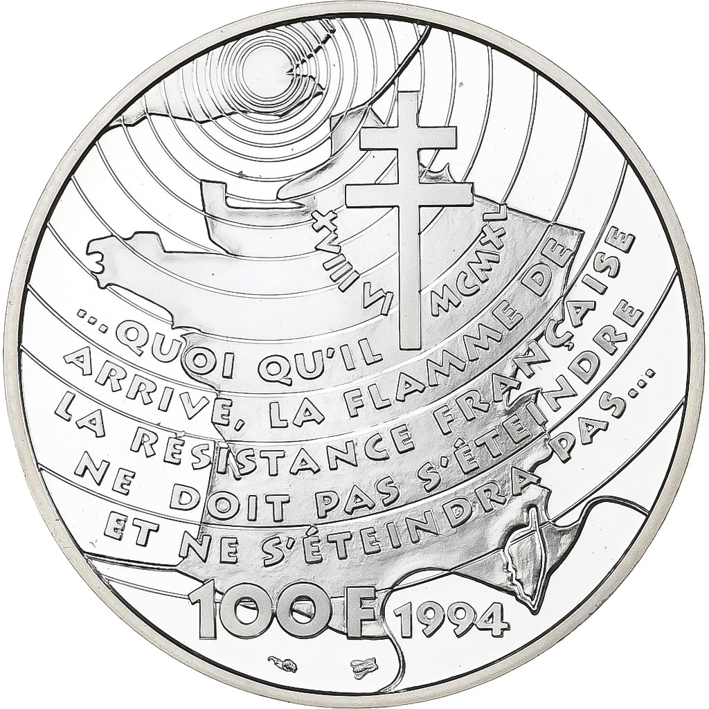 France, 100 Francs, Libération - Appel du 18 Juin 1940, 1994, MDP, BE, Argent