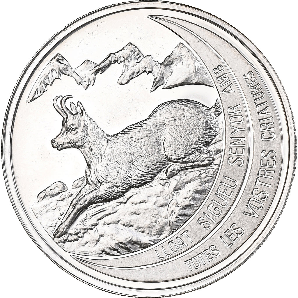 Andorra, 10 Diners, Pyrenean chamois, 1992, Singapore Mint, FS, Argento, FDC