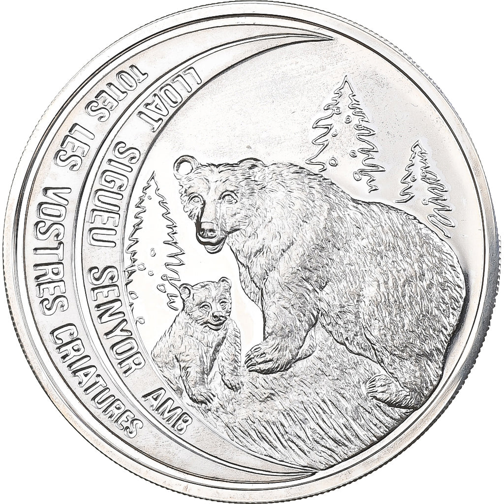 Andorra, 10 Diners, Brown Bear, 1992, Singapore Mint, Proof, Silver, MS(65-70)