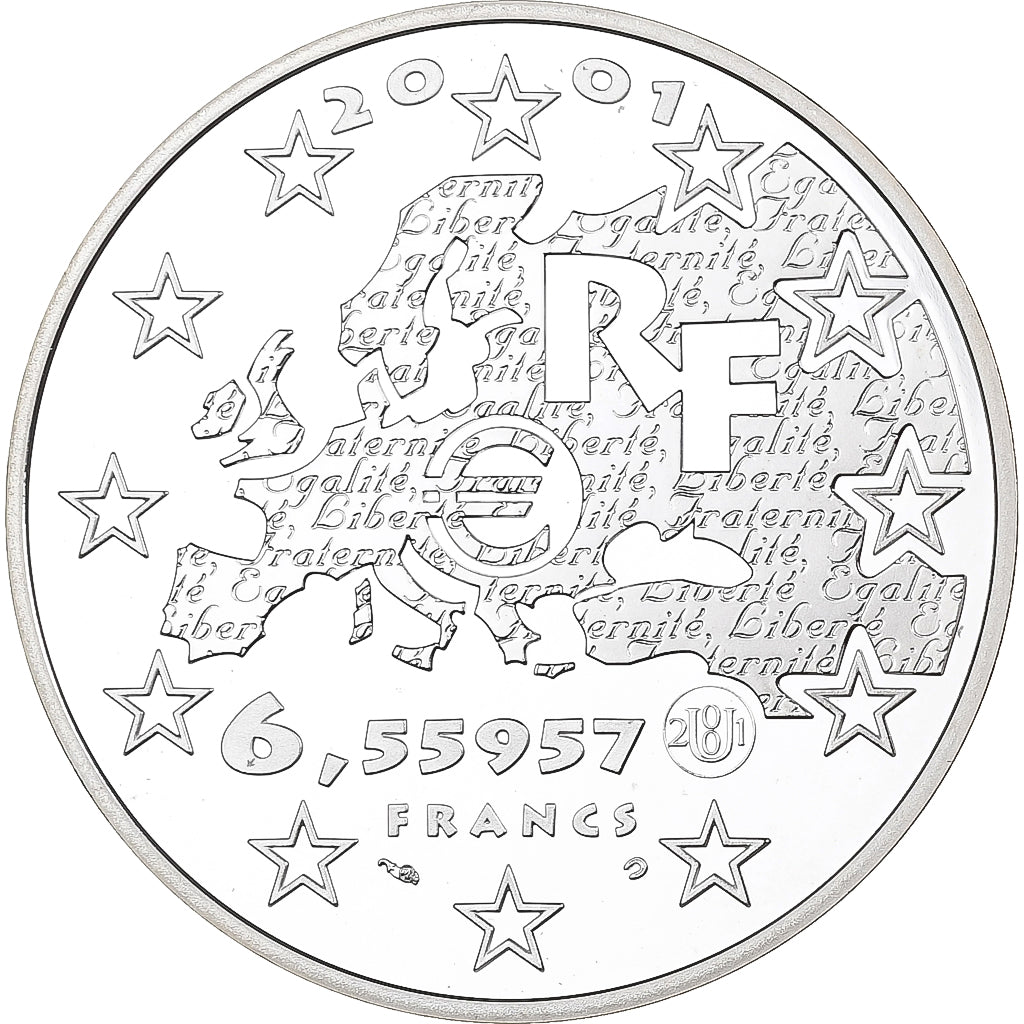 Francia, 6,55957 Francs, Egalité, 2001, MDP, Proof, Colorized, Argento, FDC