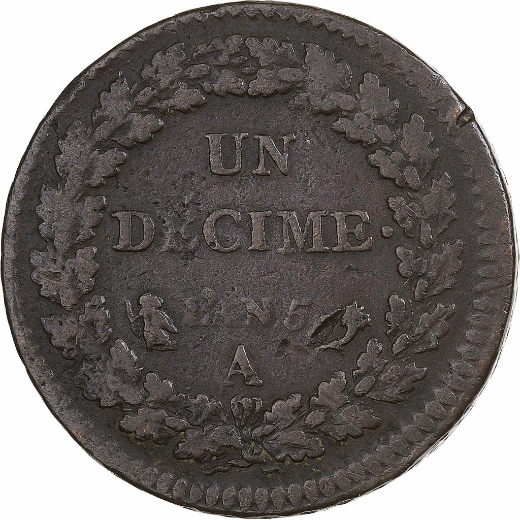 France, Décime, Dupré, AN 5, Paris, Cuivre, TB