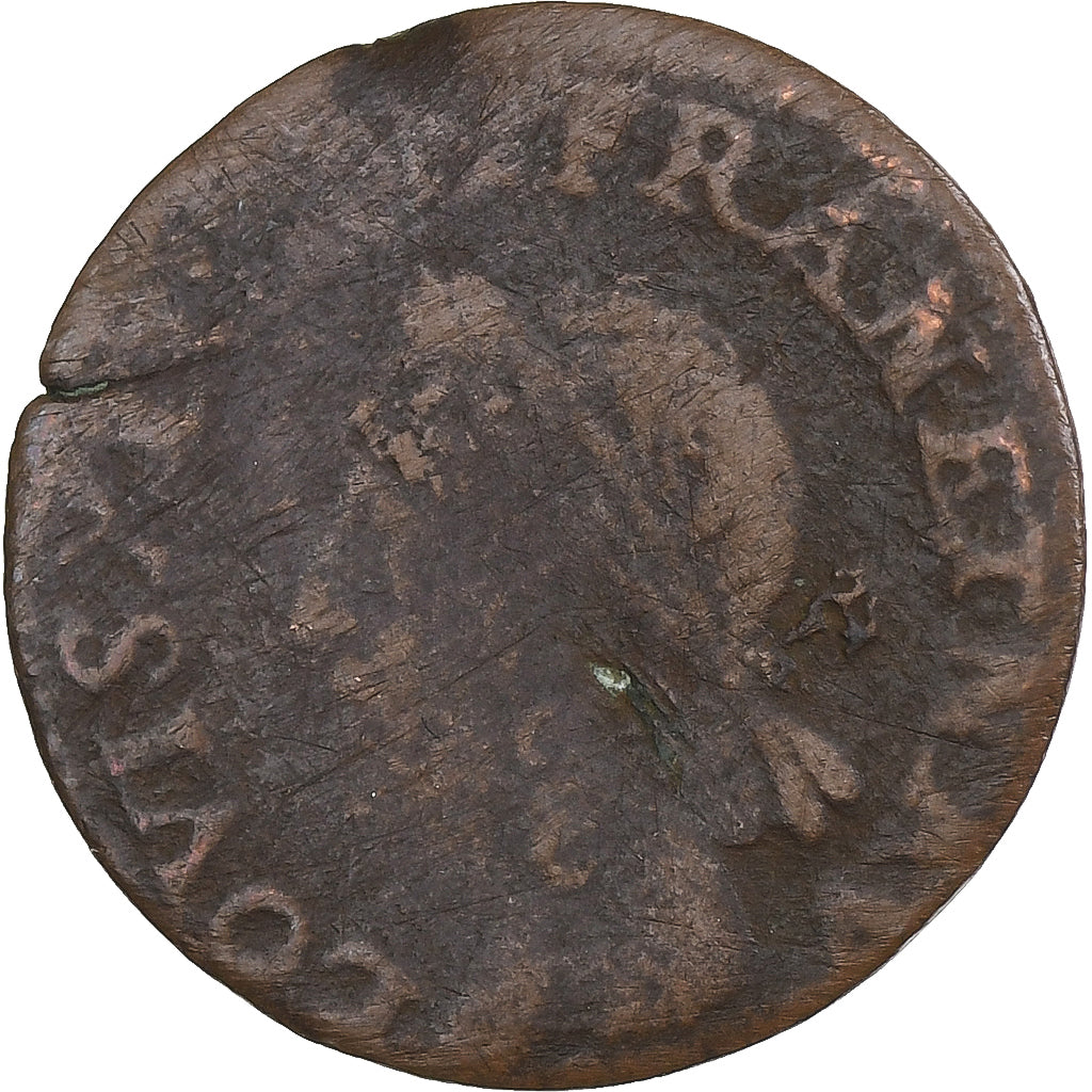France, Louis XIII, Double Tournois, 1642, Copper, F(12-15)