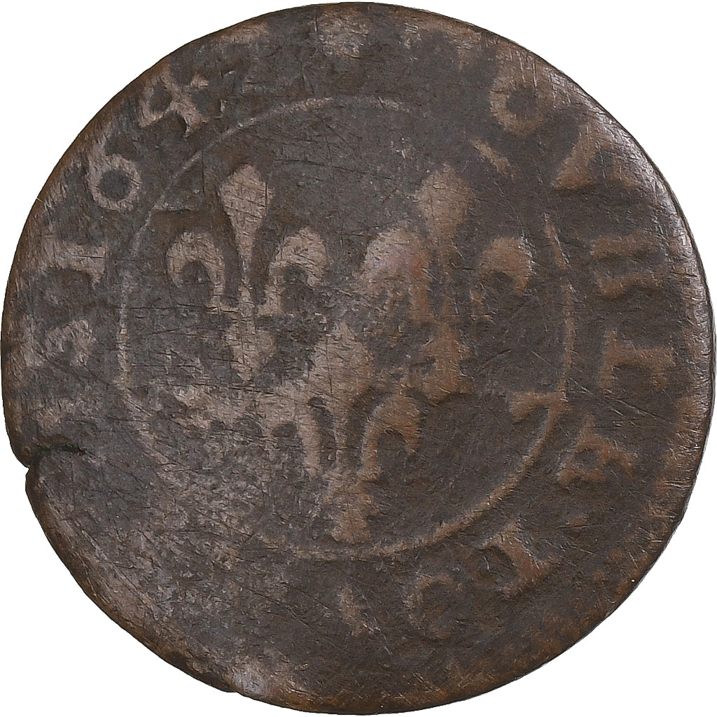 France, Louis XIII, Double Tournois, 1642, Copper, F(12-15)