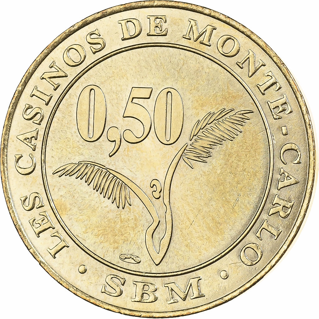 Mónaco, Casino Token, Casino Monte-Carlo, 50 centimes, 2001-2002, MDP, Latão