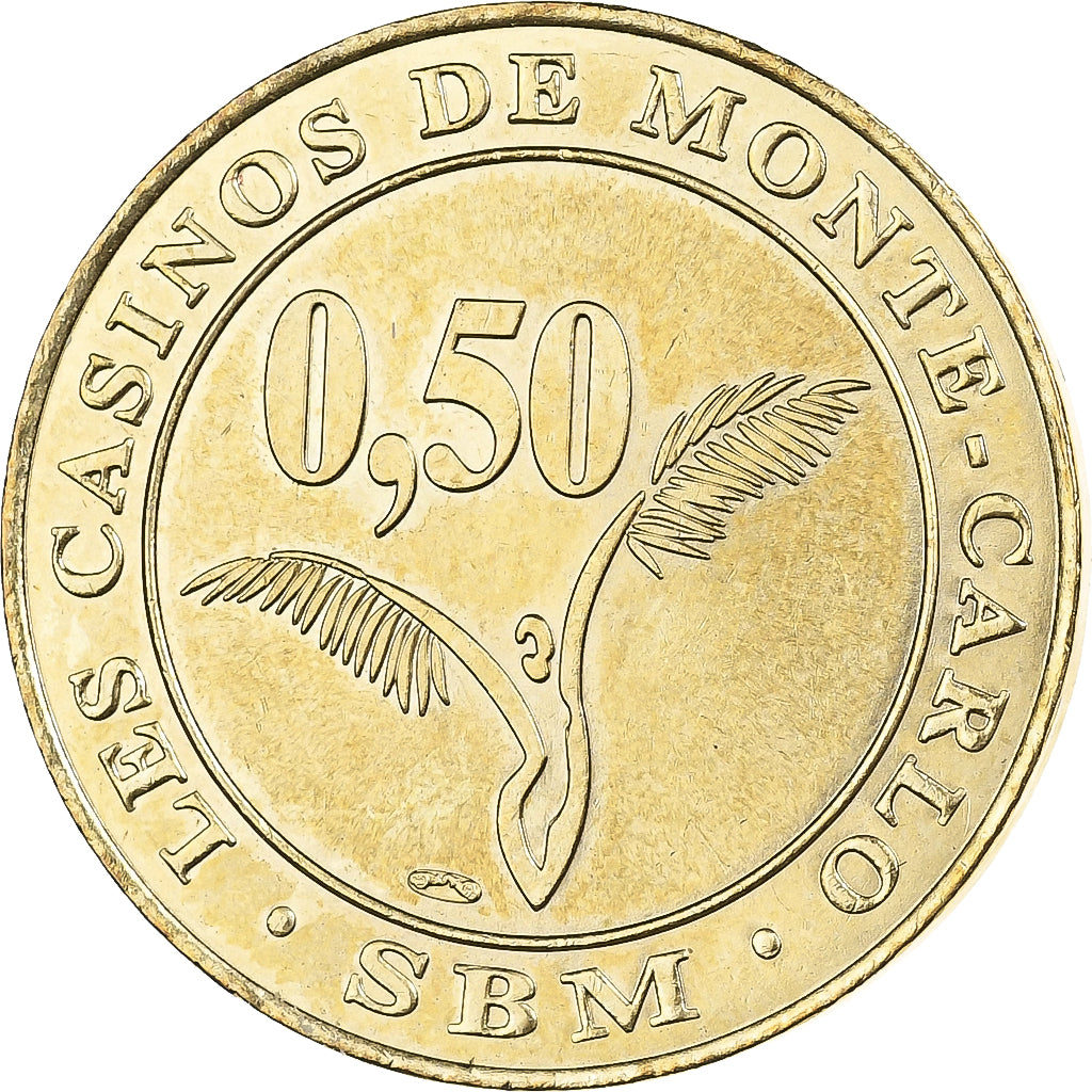 Mónaco, Casino Token, Casino Monte-Carlo, 50 centimes, 2001-2002, MDP, Latón