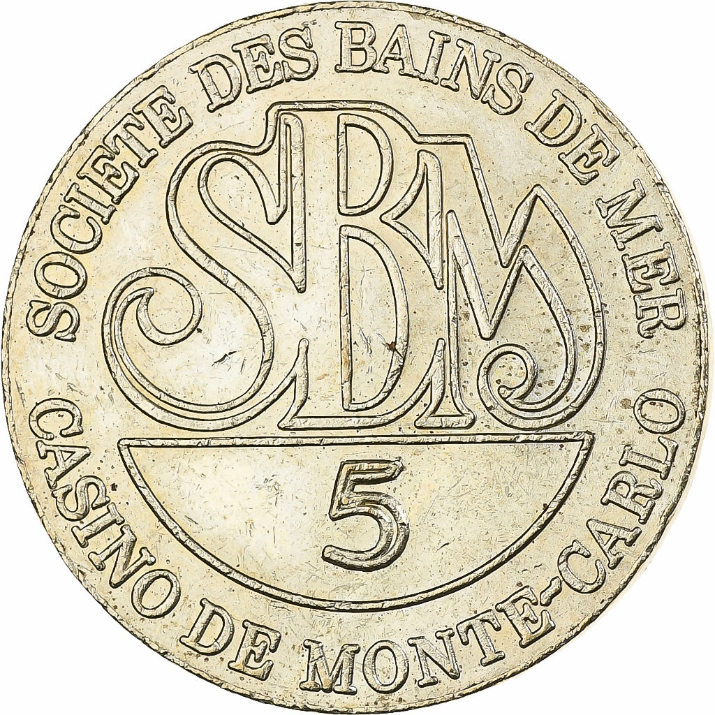 Mónaco, Casino Token, Casino Monte-Carlo, 5 Francs, 1980, MDP, Latão
