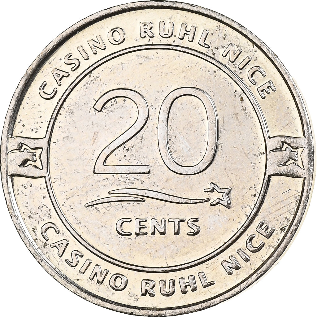 Francia, Casino Token, Casino Ruhl, Nice, 20 Cents, 2001-2002, Níquel, EBC