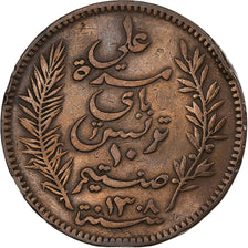 Tunisia, Ali III, 10 Centimes, AH 1308/1891, Paris, Copper, VF(30-35)