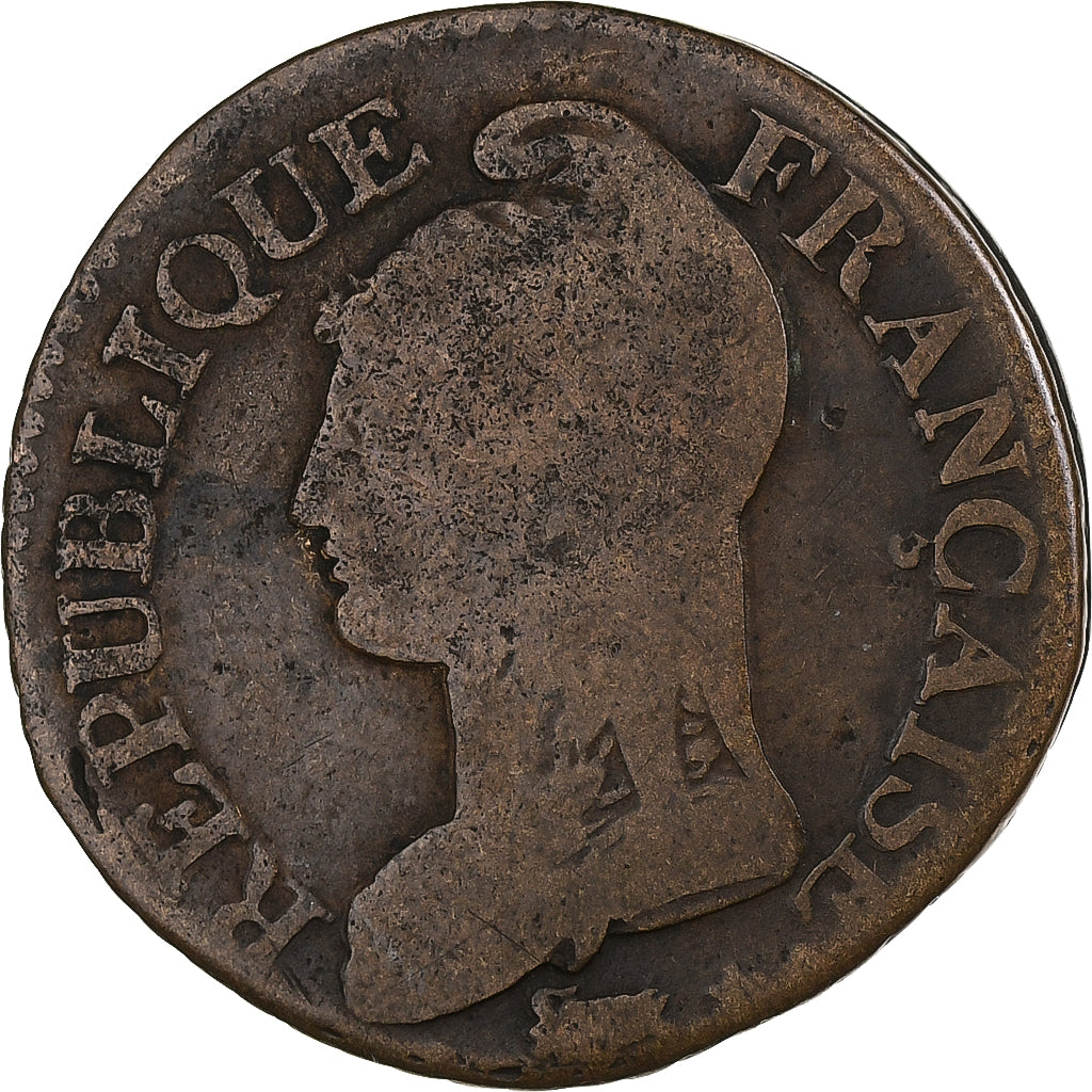 Francia, 5 Centimes, Dupré, AN 5, Paris, Cobre, BC+