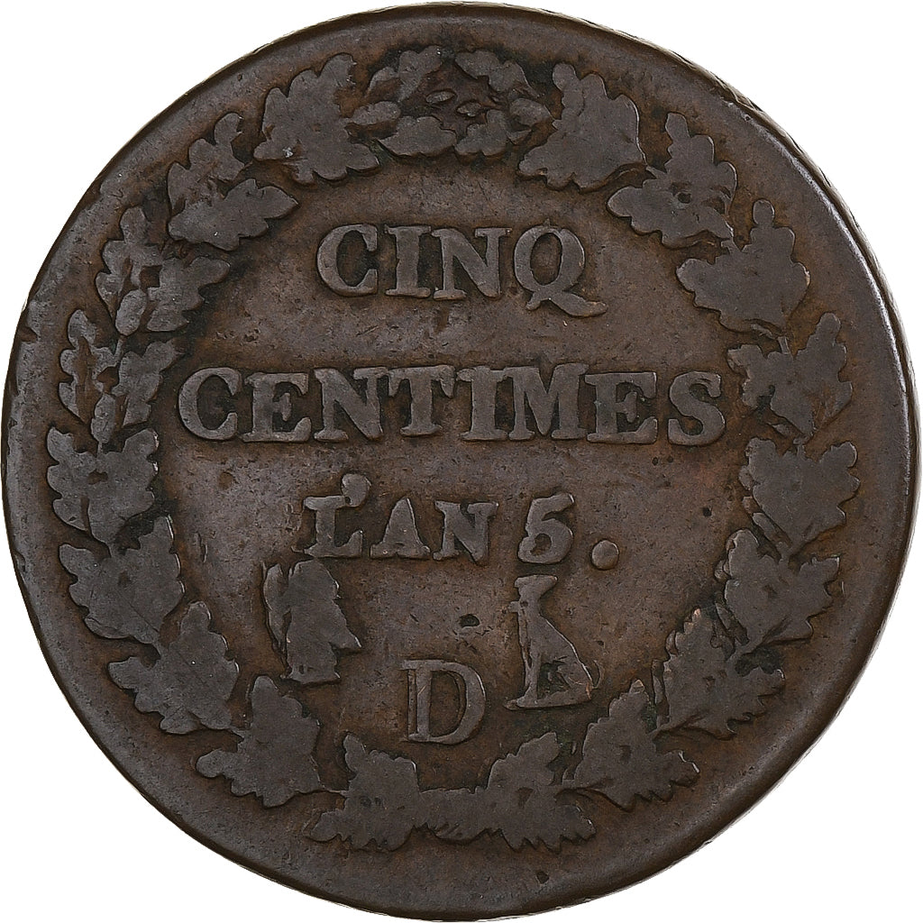 Francia, 5 Centimes, Dupré, AN 5, Lyon, Cobre, BC