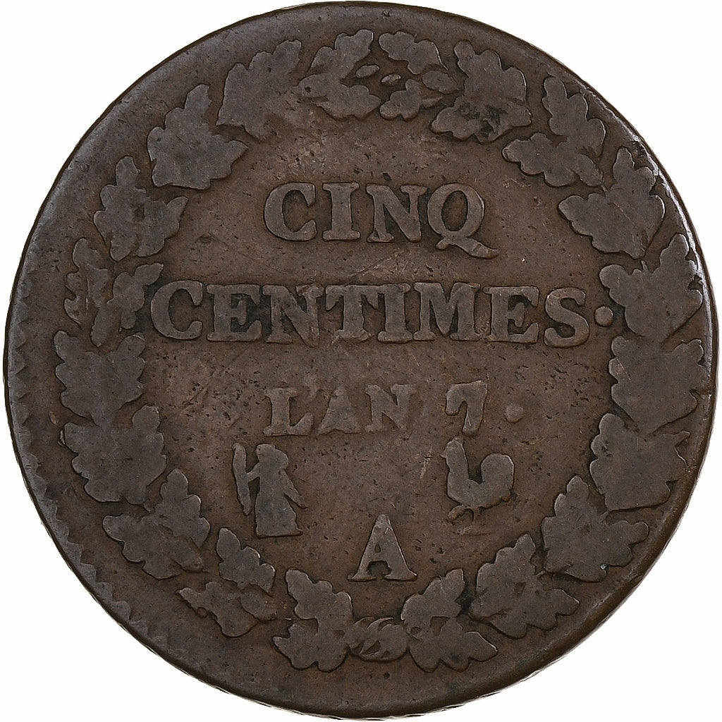 Francia, 5 Centimes, Dupré, AN 7, Paris, Rame, MB