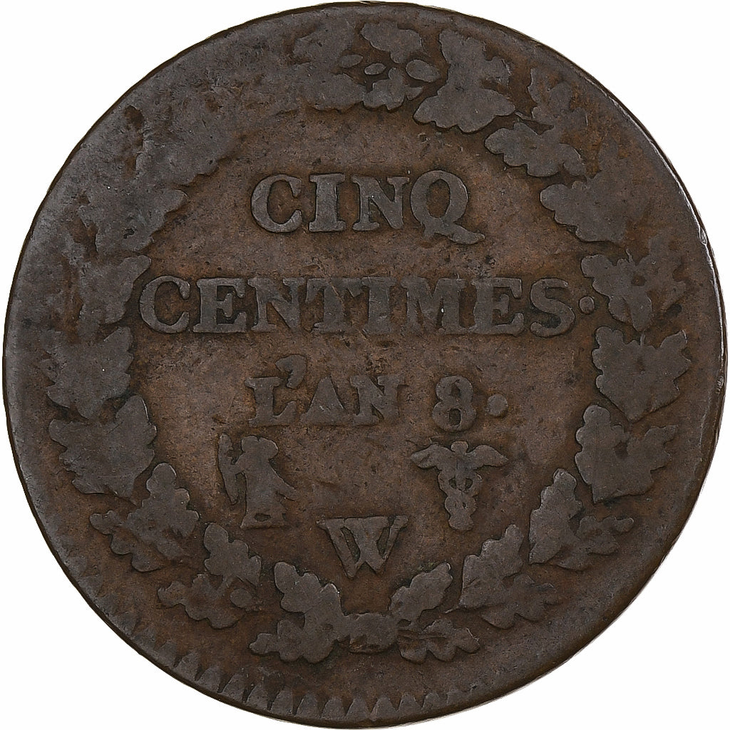 Francia, 5 Centimes, Dupré, AN 8, Lille, Rame, MB