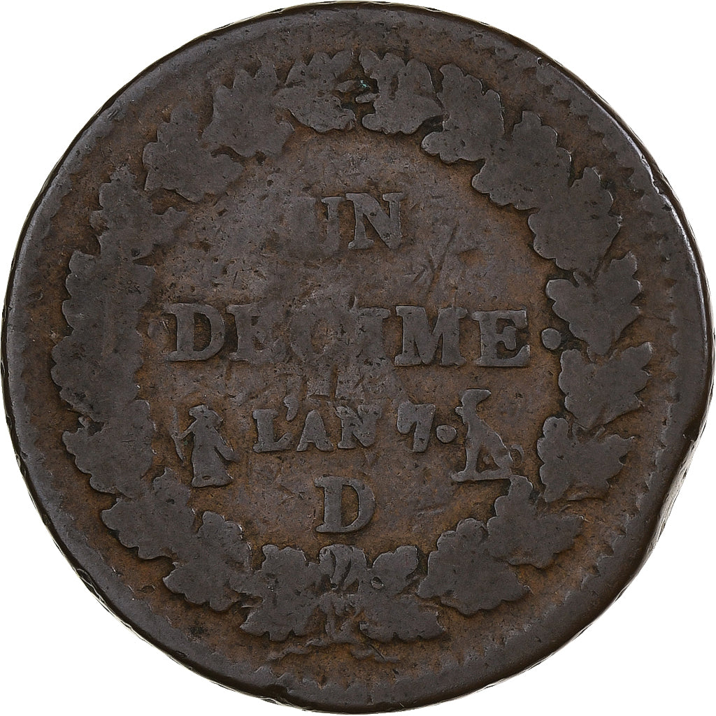 France, Decime, Dupré, AN 7, Lyon, Copper, F(12-15)