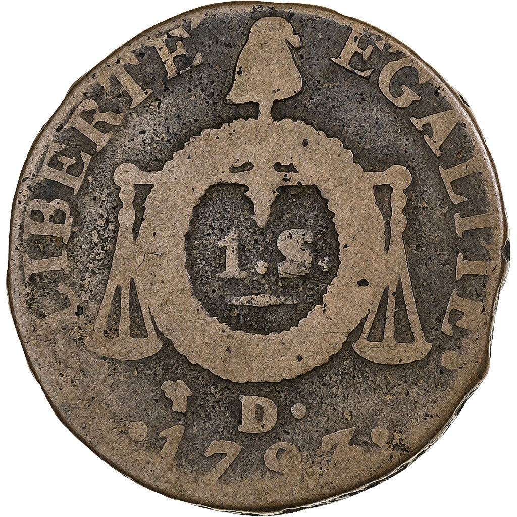 Frankreich, Sol à la balance Françoise, 1793, Dijon, Métal de cloche, SGE+