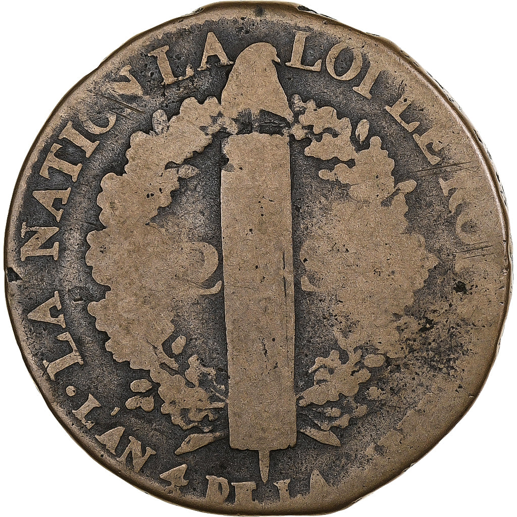France, Louis XVI, 2 sols François, 1792, Paris, Métal de cloche, B+