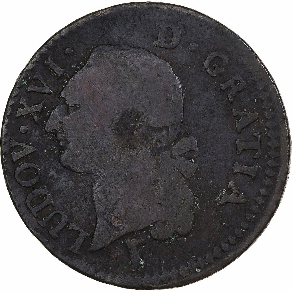 France, Louis XVI, Sol, 1789, Bordeaux, Copper, VF(20-25)