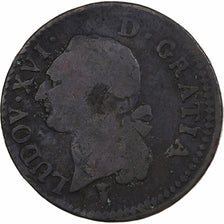 France, Louis XVI, Sol, 1789, Bordeaux, Copper, VF(20-25)