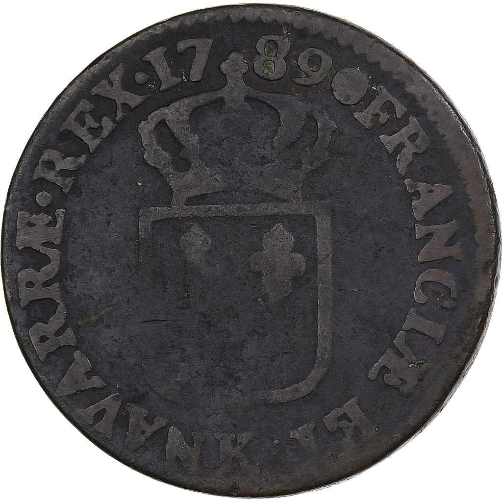 France, Louis XVI, Sol, 1789, Bordeaux, Copper, VF(20-25)