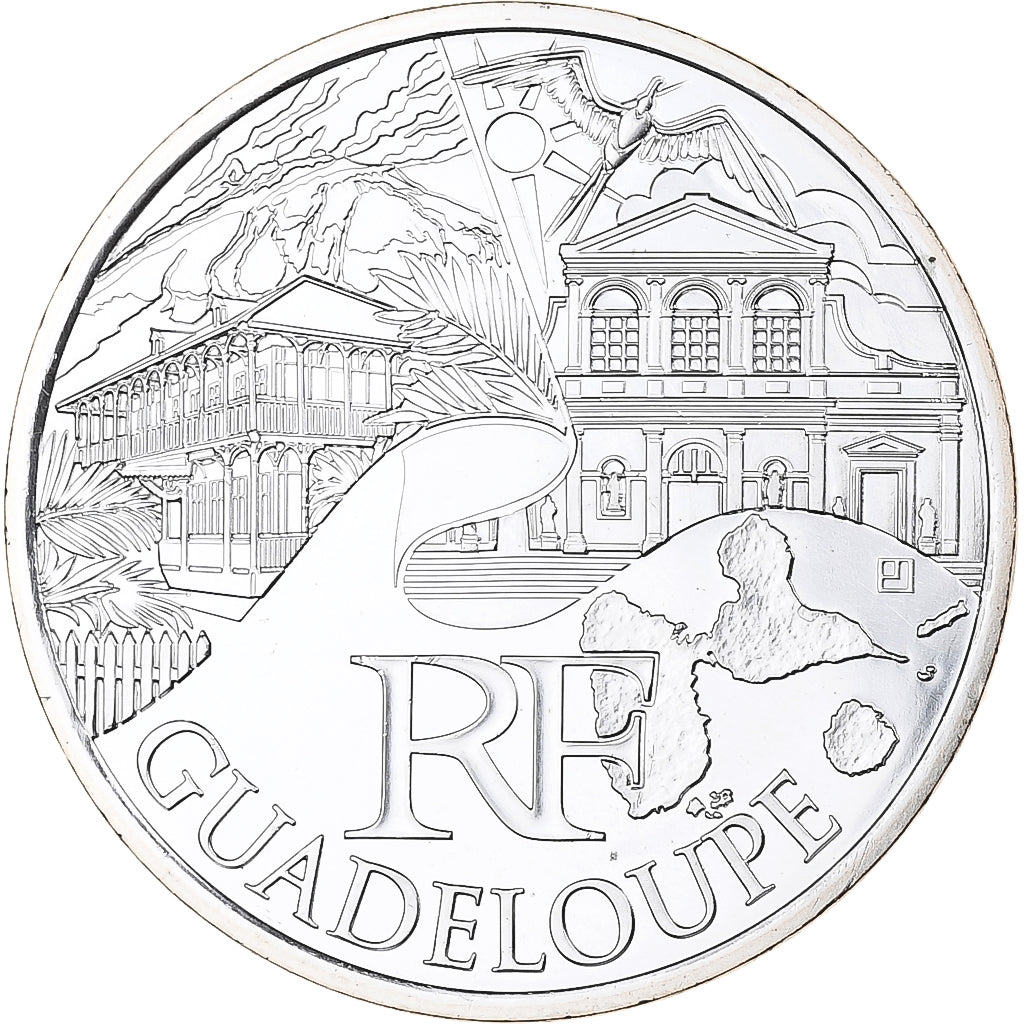 France, 10 Euro, Guadeloupe, 2011, MDP, Silver, MS(65-70)