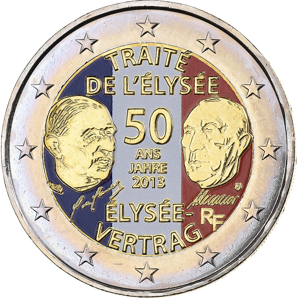 Francia, 2 Euro, Élysée Treaty, Colourized, 2013, MDP, Bimetálico, FDC