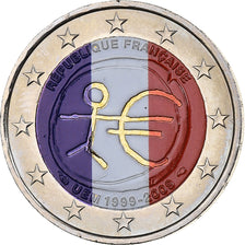 Francja, 2 Euro, 10 Years of EMU, Colourized, 2009, MDP, Bimetaliczny, MS(65-70)