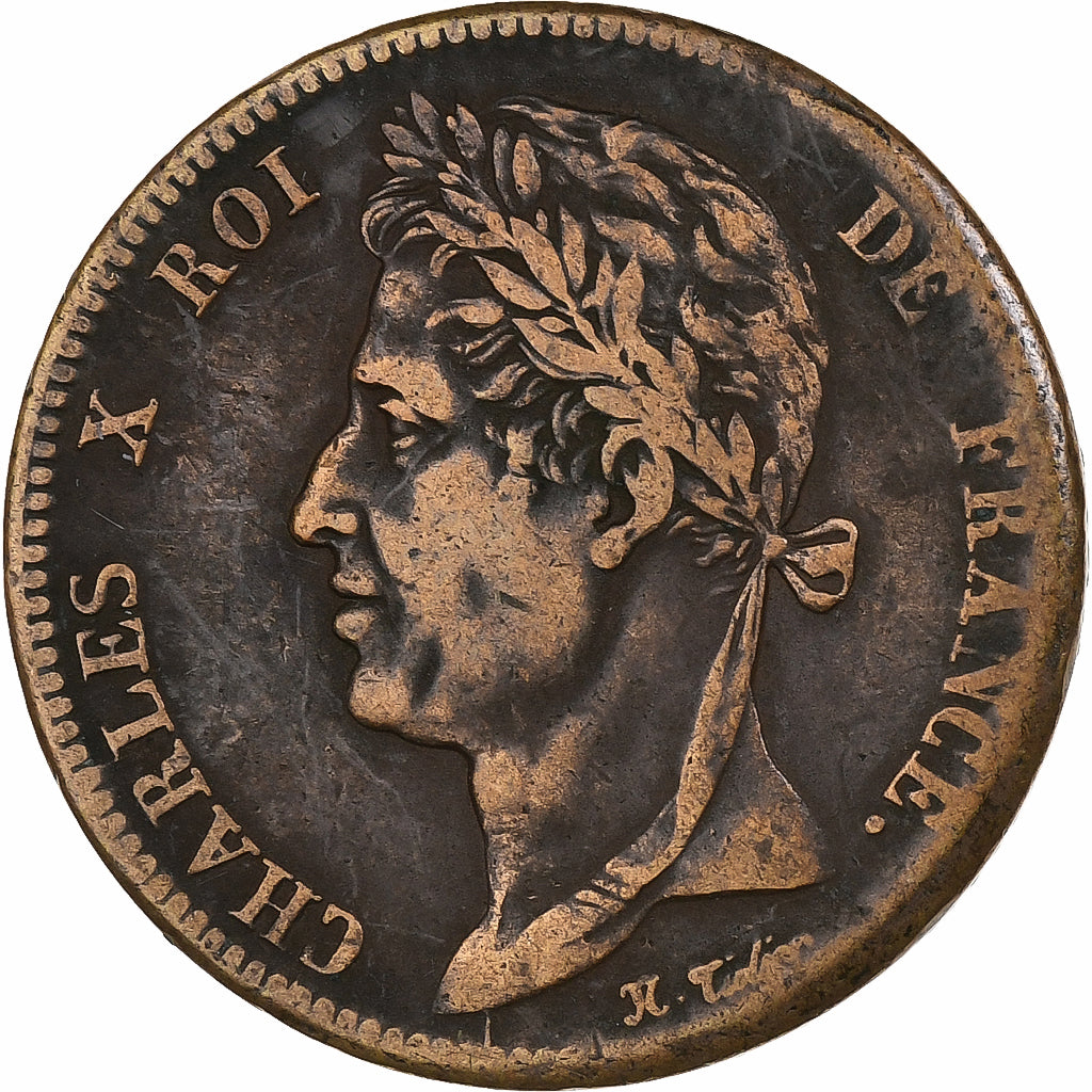 Antilhas Francesas, Charles X, 5 Cents, 1828, Paris, Bronze, VF(30-35)