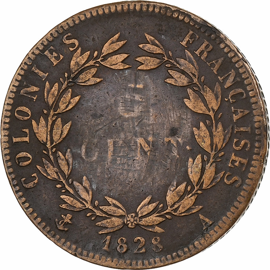 Antilhas Francesas, Charles X, 5 Cents, 1828, Paris, Bronze, VF(30-35)