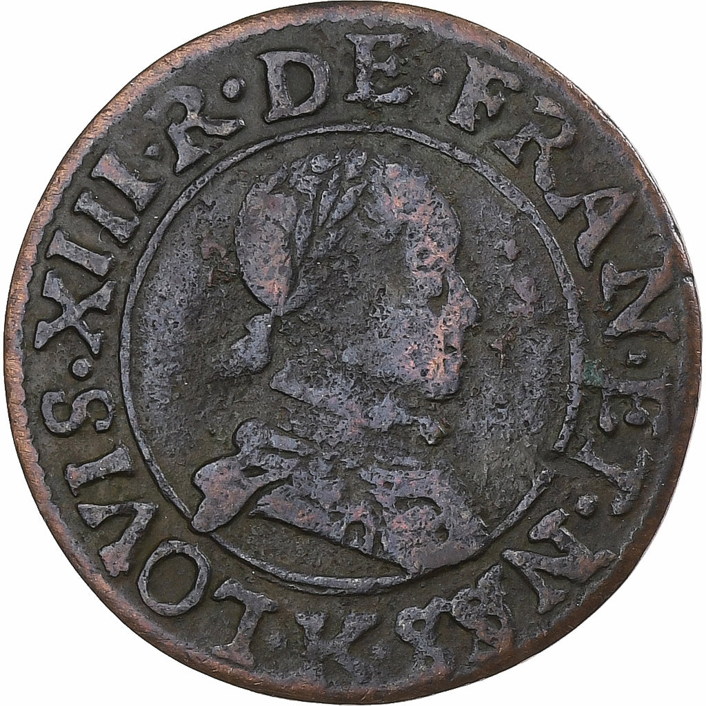 Frankrijk, Louis XIII, Double Tournois, 1618, Bordeaux, Koper, FR+, CGKL:276