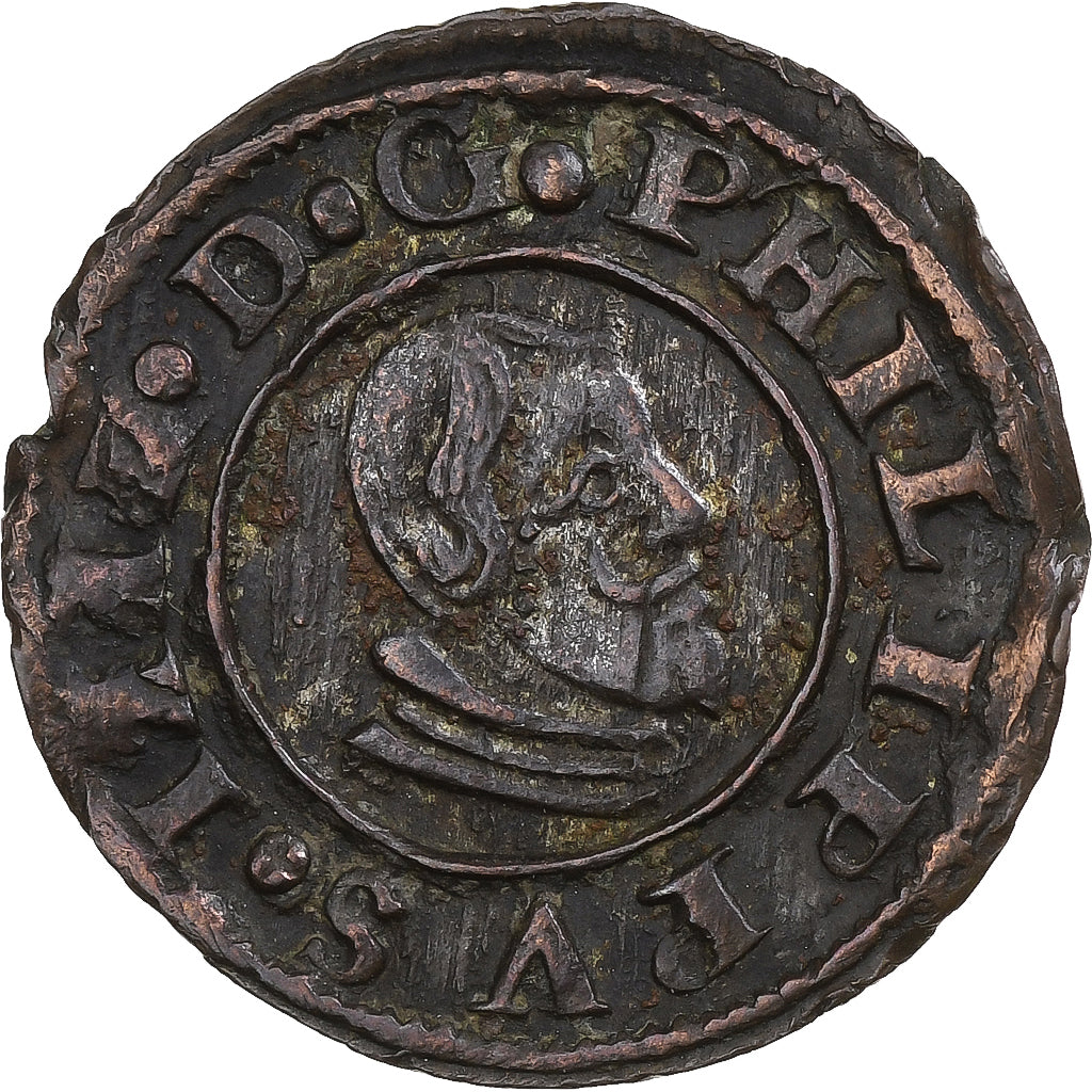 Hiszpania, Philip IV, 16 Maravedis, 1663, Cuenca, Miedź, VF(30-35), KM:172.3