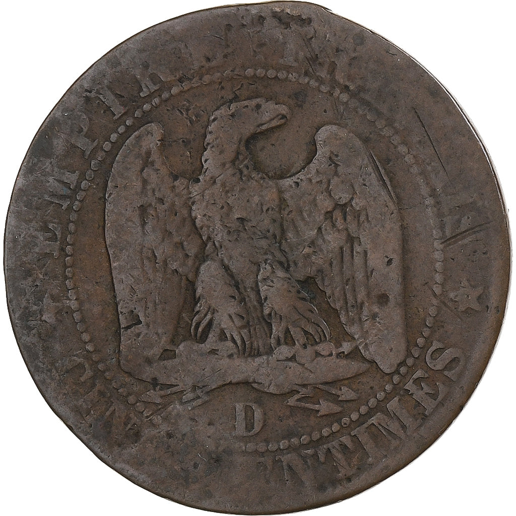 França, Napoleon III, 5 Centimes, 1855, Lyon, Bronze, F(12-15)