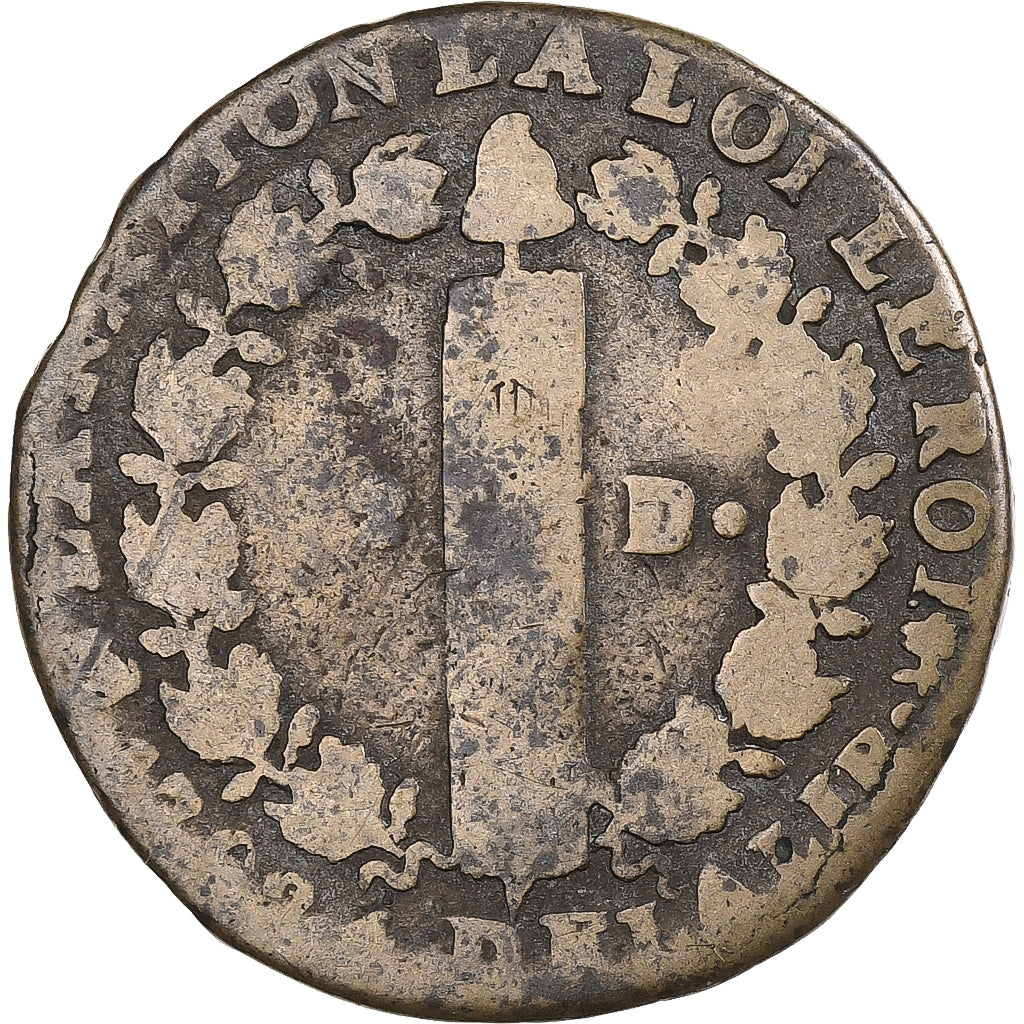 Frankreich, Louis XVI, 12 deniers françois, 1792 / AN 4, Nantes, Métal de