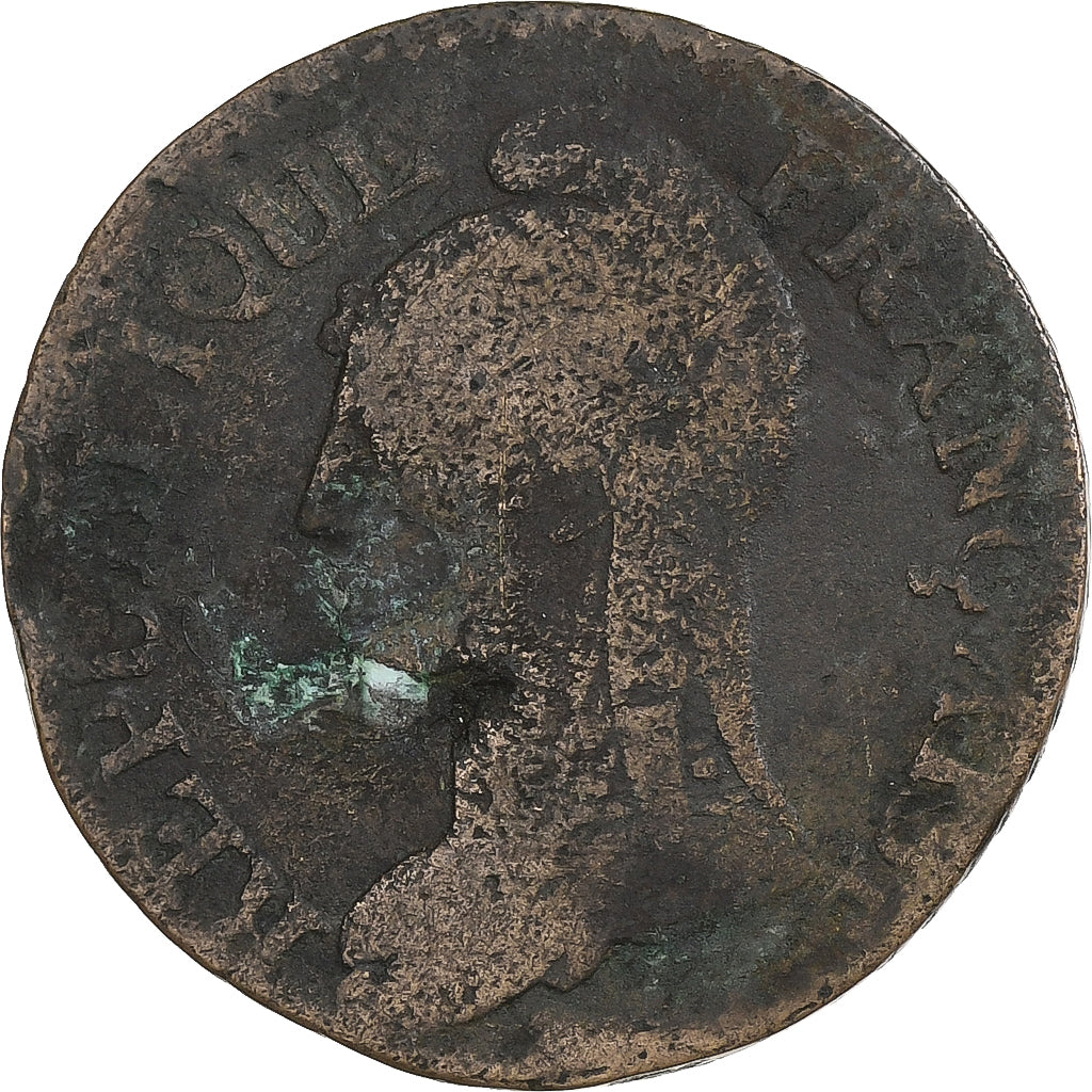 França, 5 Centimes, Dupré, AN 8, Limoges, Cobre, VF(20-25)