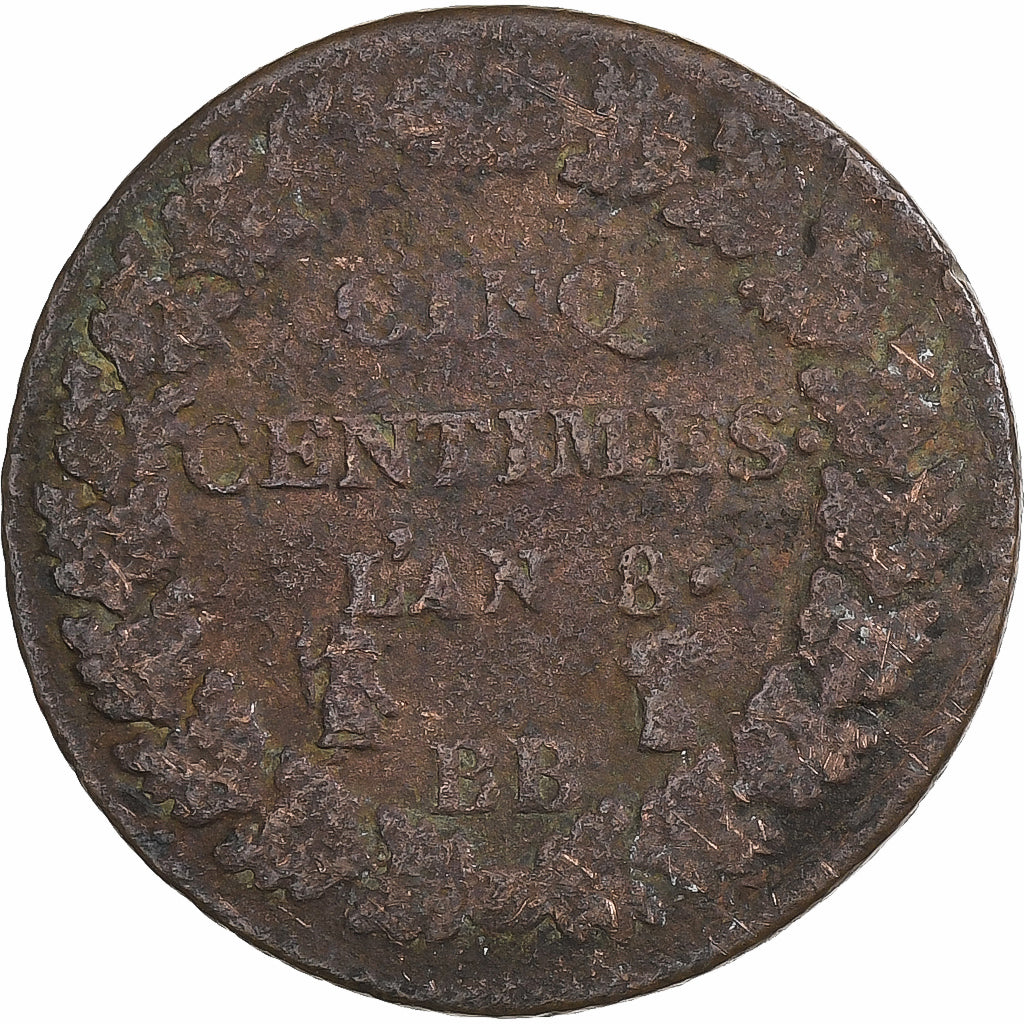 Frankrijk, 5 Centimes, Dupré, AN 8, Strasbourg, Koper, ZG+