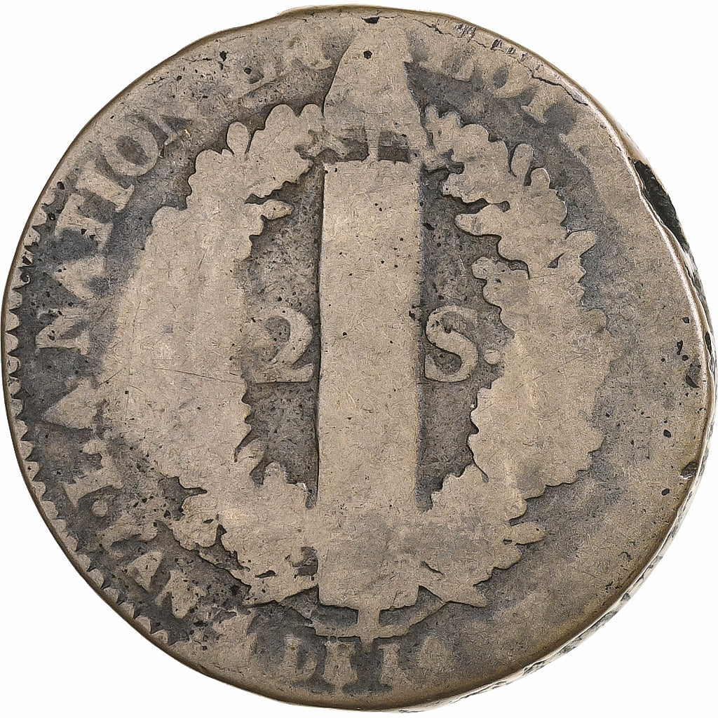 France, Louis XVI, 2 sols François, 1792 / AN 4, Paris, Bell metal