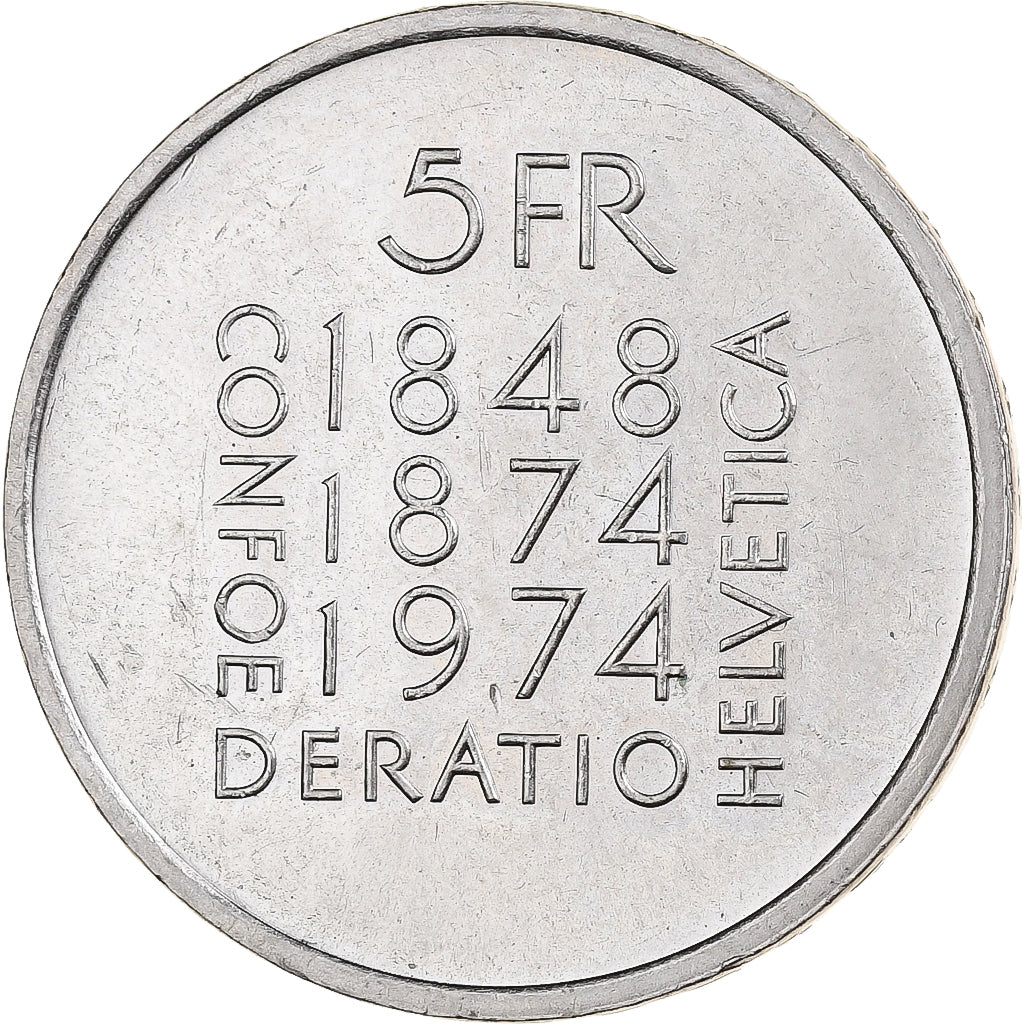 Suiza, 5 Francs, Révision de la Constitution, 1974, Bern, Cupronickel, EBC