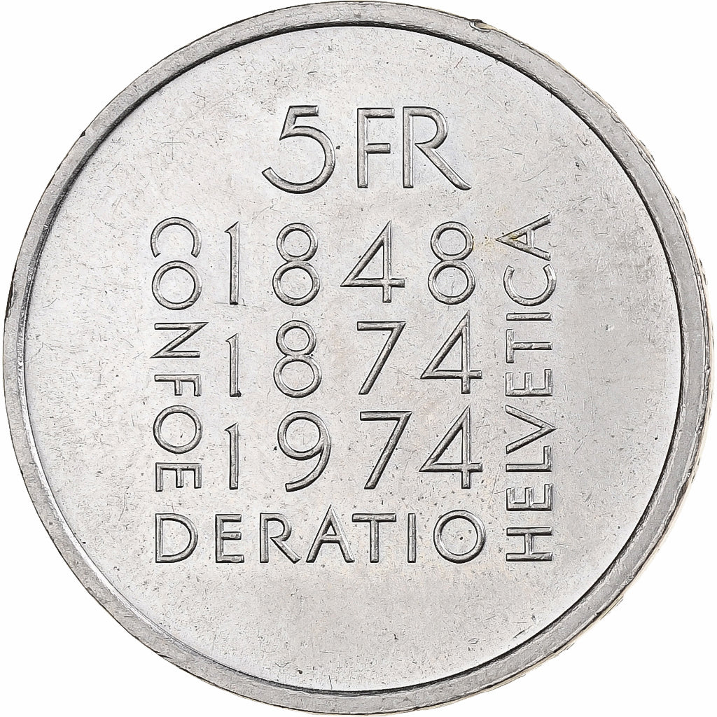 Switzerland, 5 Francs, Revison of the Constitution, 1974, Bern, Cupronickel