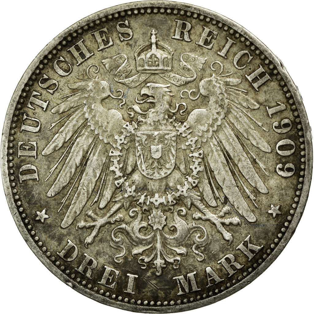 Coin, German States, PRUSSIA, Wilhelm II, 3 Mark, 1909, Berlin, EF(40-45)