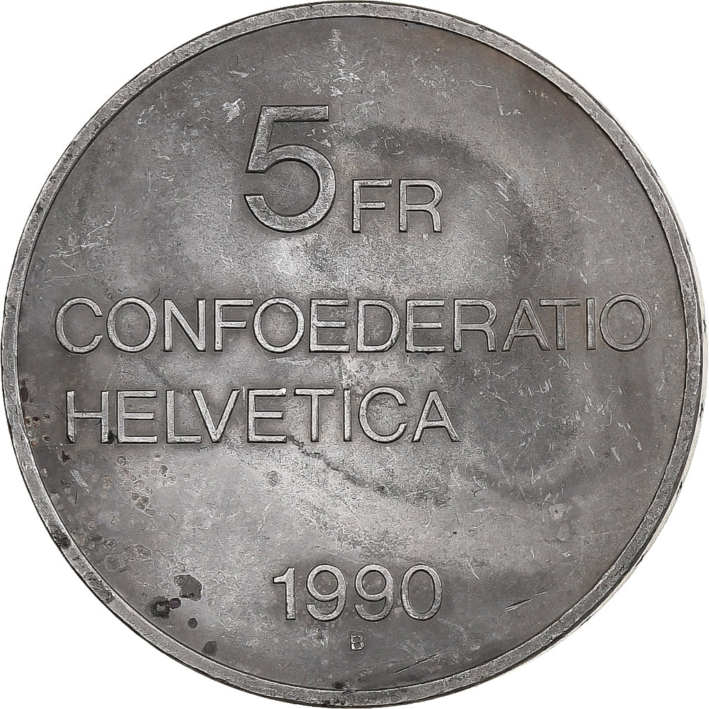 Suiza, 5 Francs, Gottfried Keller, 1990, Bern, Cupronickel, MBC