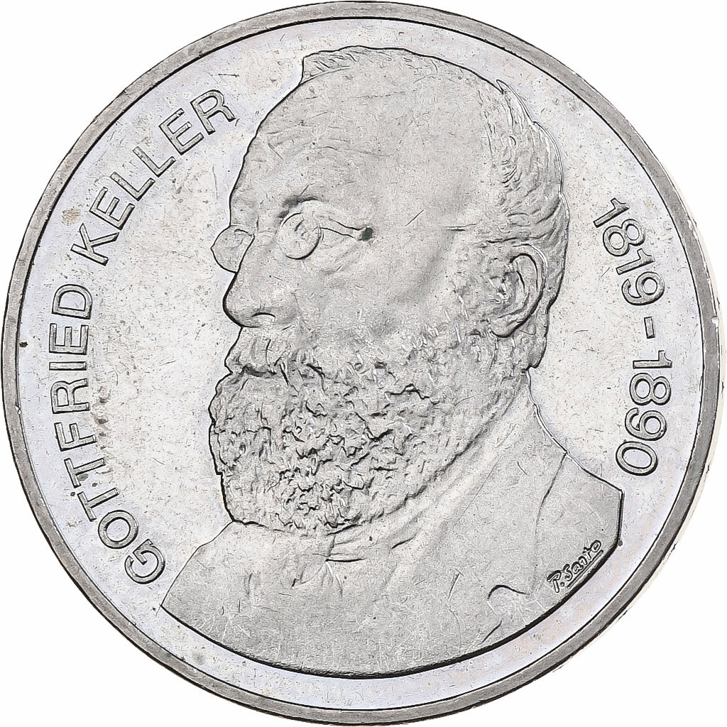 Suiza, 5 Francs, Gottfried Keller, 1990, Bern, Cupronickel, EBC