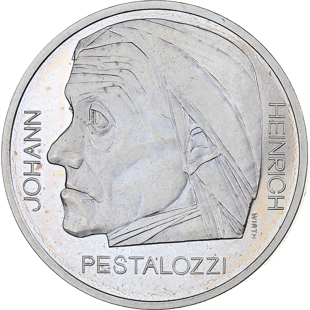 Suiza, 5 Francs, Johann Pestalozzi, 1977, Bern, Prueba, Cupronickel, EBC+