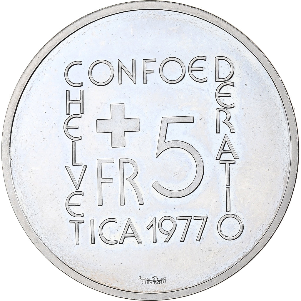 Suiza, 5 Francs, Johann Pestalozzi, 1977, Bern, Prueba, Cupronickel, EBC+