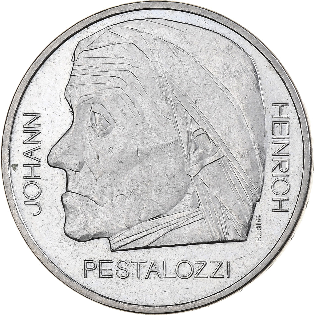 Suiza, 5 Francs, Johann Pestalozzi, 1977, Bern, Cupronickel, EBC+