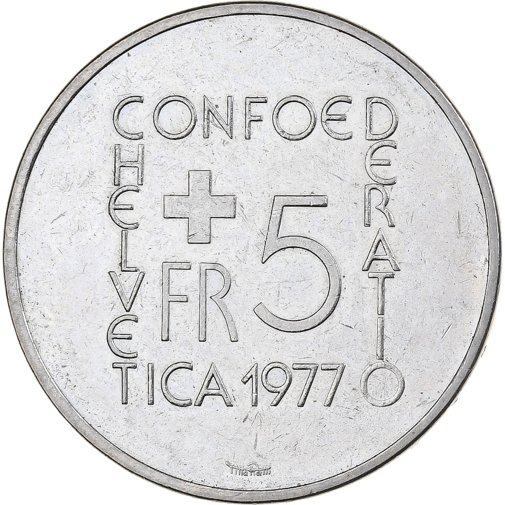 Suiza, 5 Francs, Johann Pestalozzi, 1977, Bern, Cupronickel, EBC+