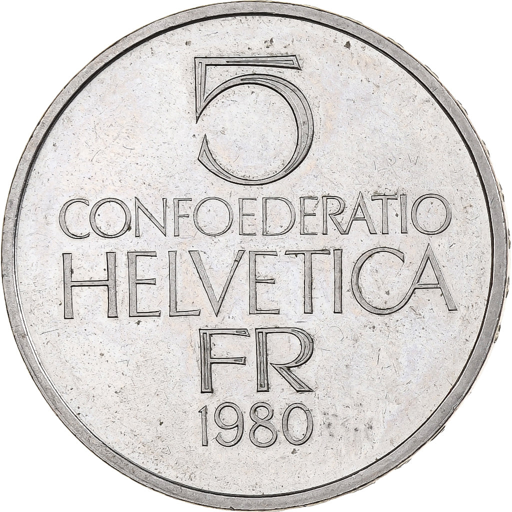 Switzerland, 5 Francs, Ferdinand Hodler, 1980, Bern, Cupronickel, AU(55-58)